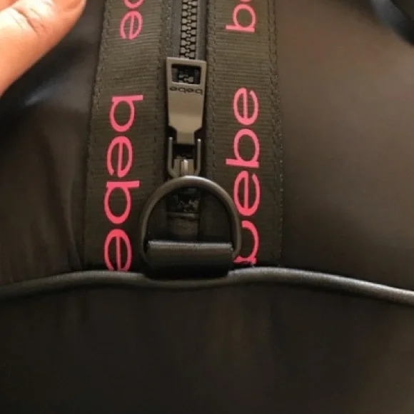 BEBE Sport Hot Pink & Black Satin Large Duffle Weekender Gym Bag Shoulder Strap - Picture 5 of 7